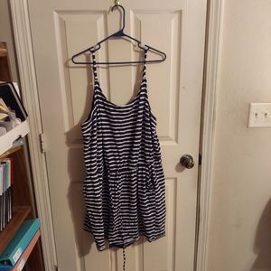 Navy and white striped romper with drawstring,  Torrid Size 3